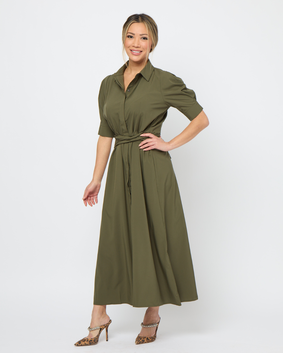 【todayful】Halfsleeve Dress Shirts Devoa TIMESCAPE Half-Sleeve Shirt - Dark Green