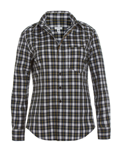 Front flat lay of plaid cotton long sleeve classic button down 
