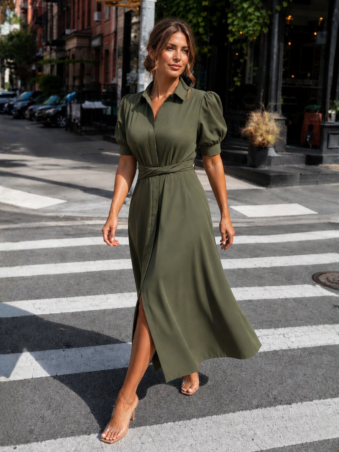2-Way Short Sleeve Shirt Dress in Army Green // PerfectDD Army Green / XS