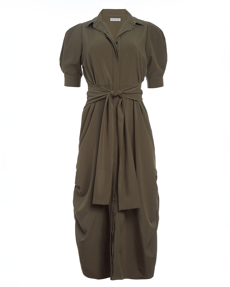 2-Way Short Sleeve Shirt Dress in Army Green // PerfectDD Army Green / XS