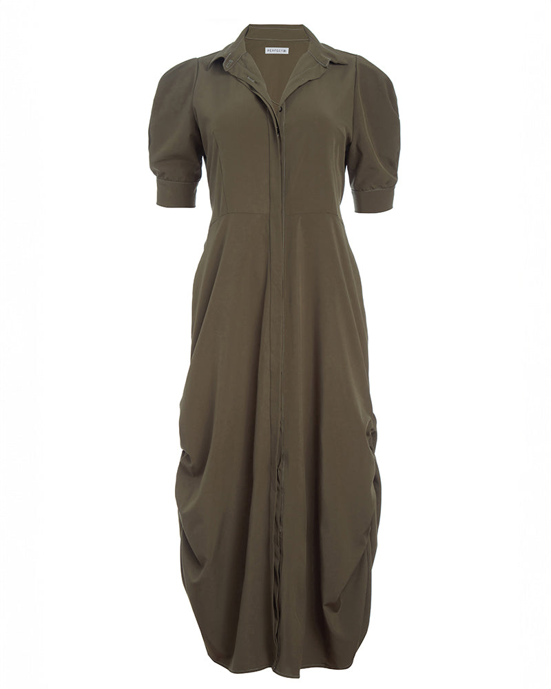 2-Way Short Sleeve Shirt Dress in Army Green // PerfectDD Army Green / XS