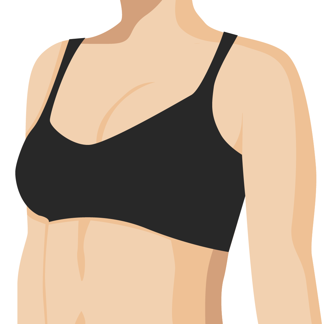 Properly fitting bra, right bra cup and band size