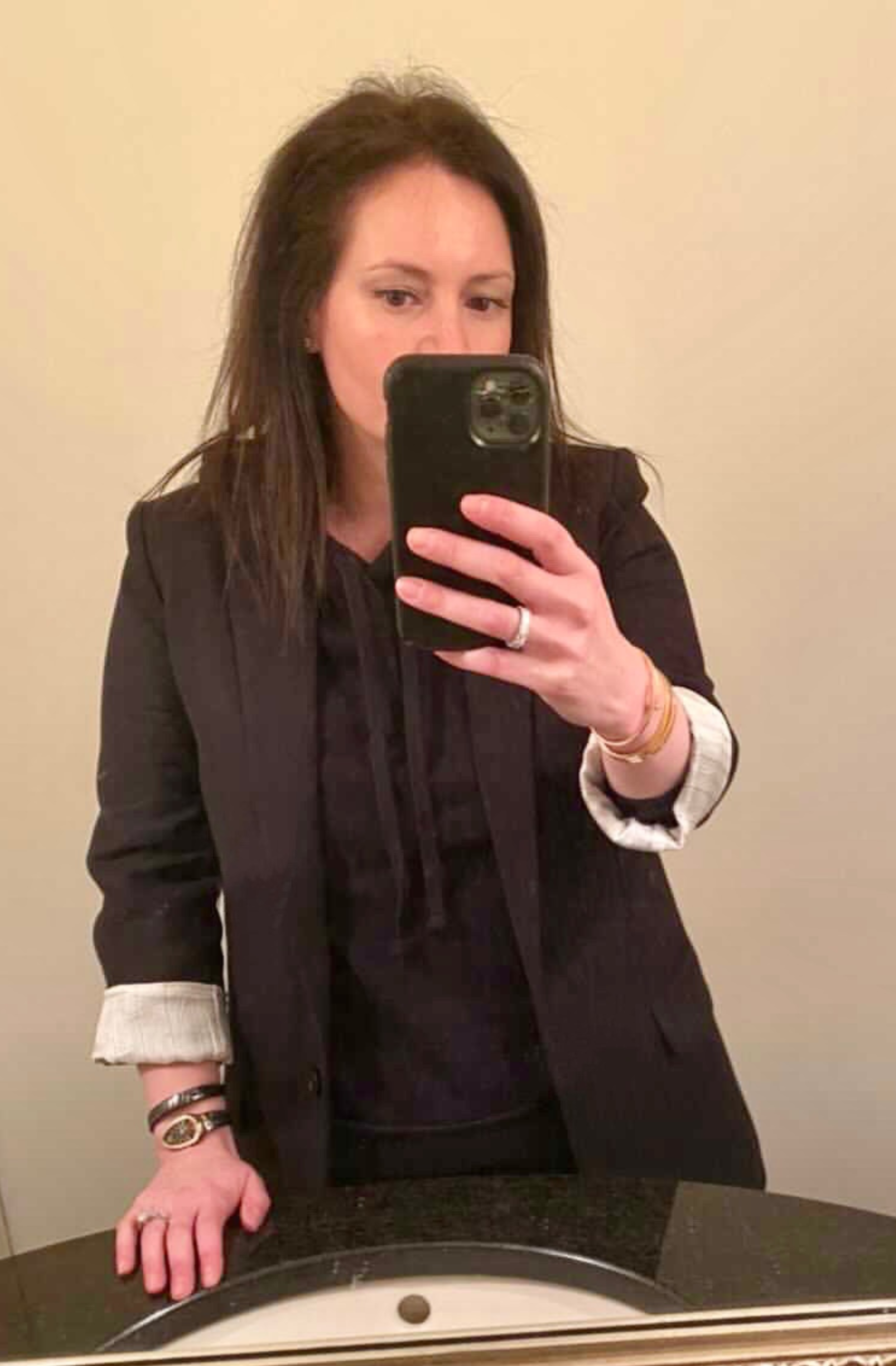 Puff Sleeve Sweatshirt in Organic Cotton Worn Under a Blazer for Work. 