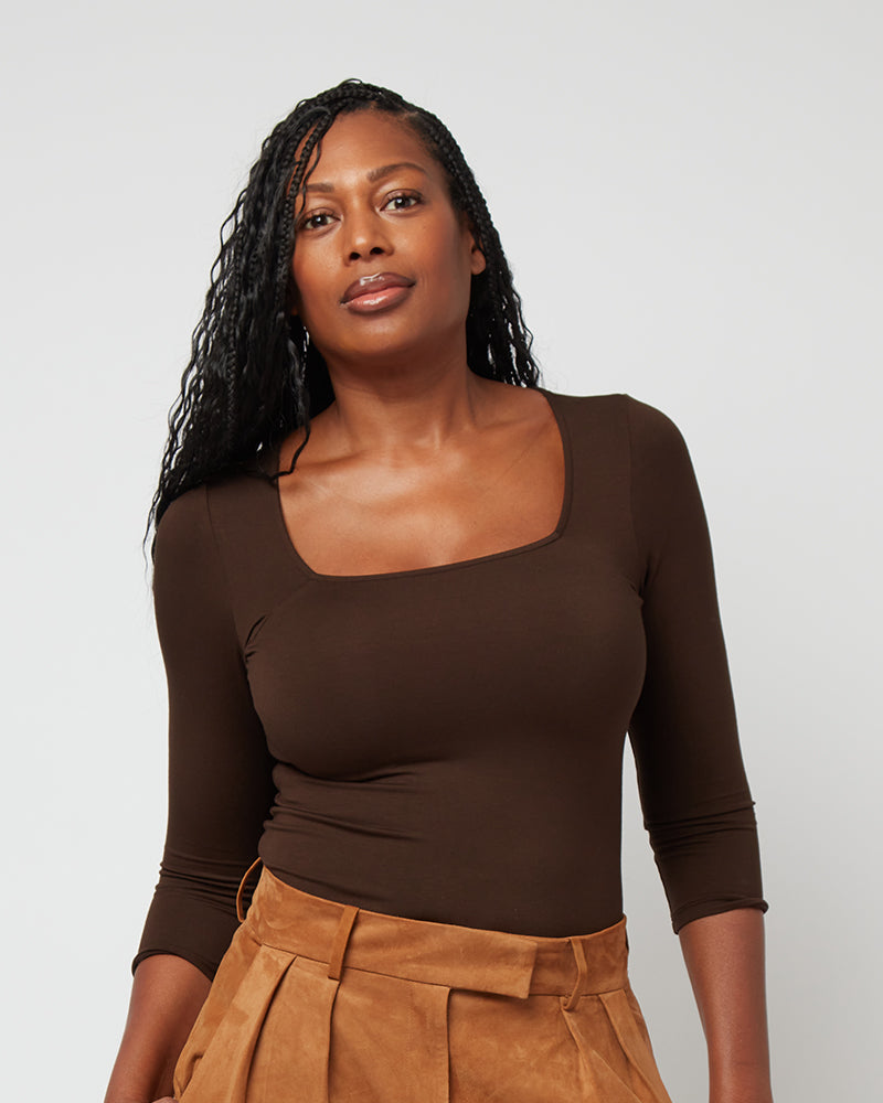 Brown Bodysuit - Square Neck Bodysuit - Short Sleeve Bodysuit - Lulus