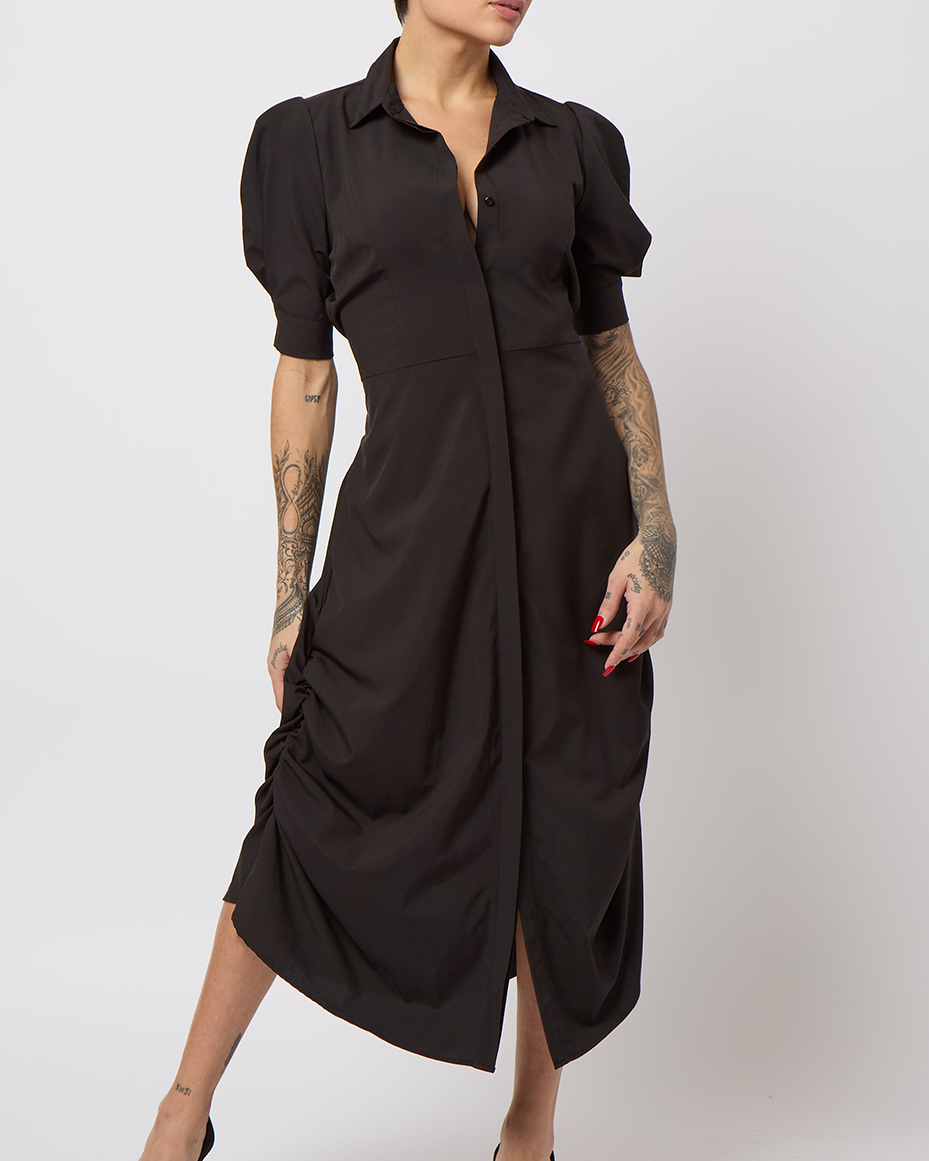 2-Way Short Sleeve Shirt Dress Black / Xs | PerfectDD 2-Way Short Sleeve Shirt Dress Black / Xs | PerfectDD