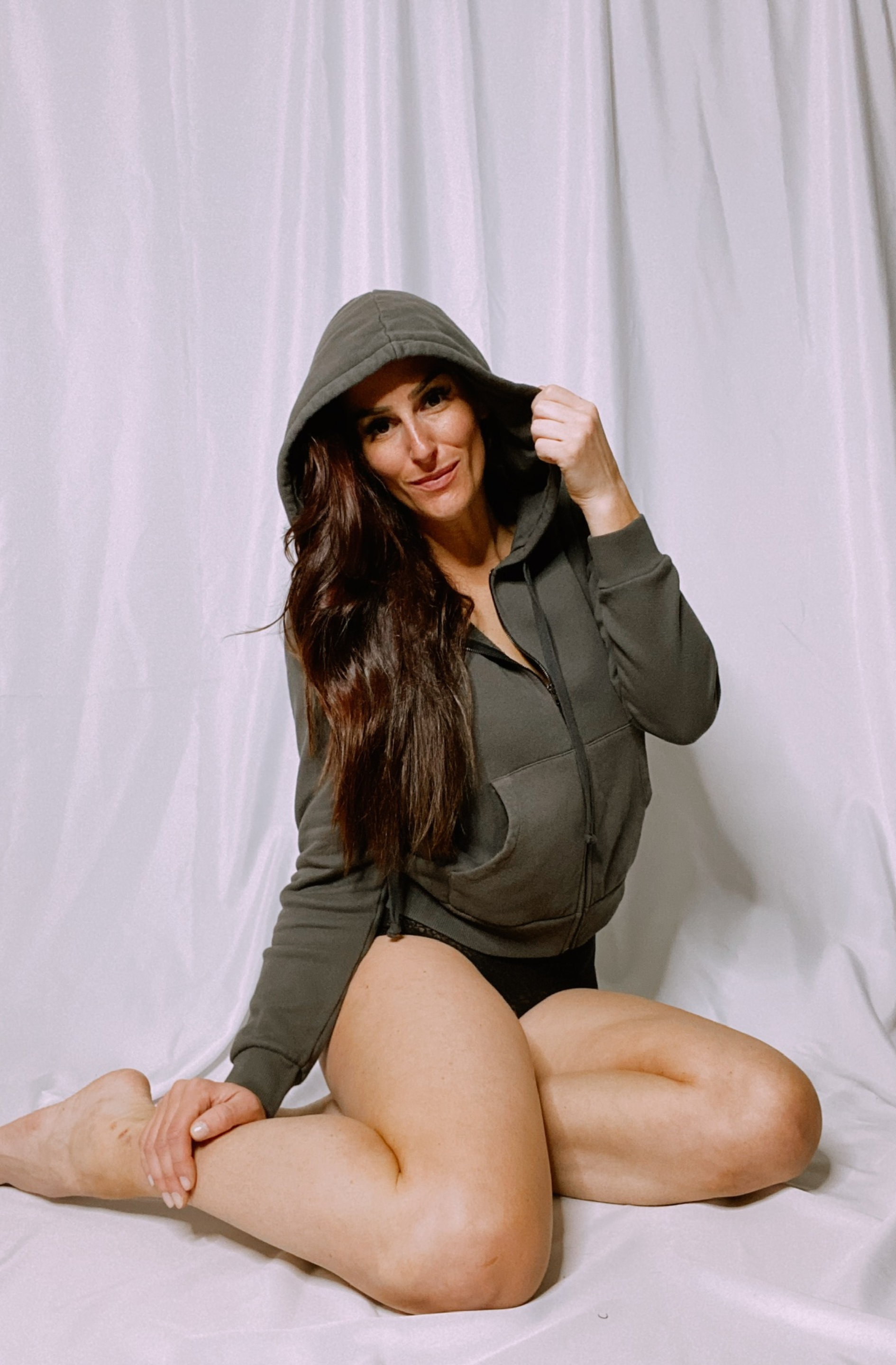 Puff Sleeve Zip Up Sweatshirt Designed to Fit and Flatters D Cup