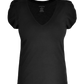 Flat lay of Black supima cotton v-neck, tulip sleeve tee