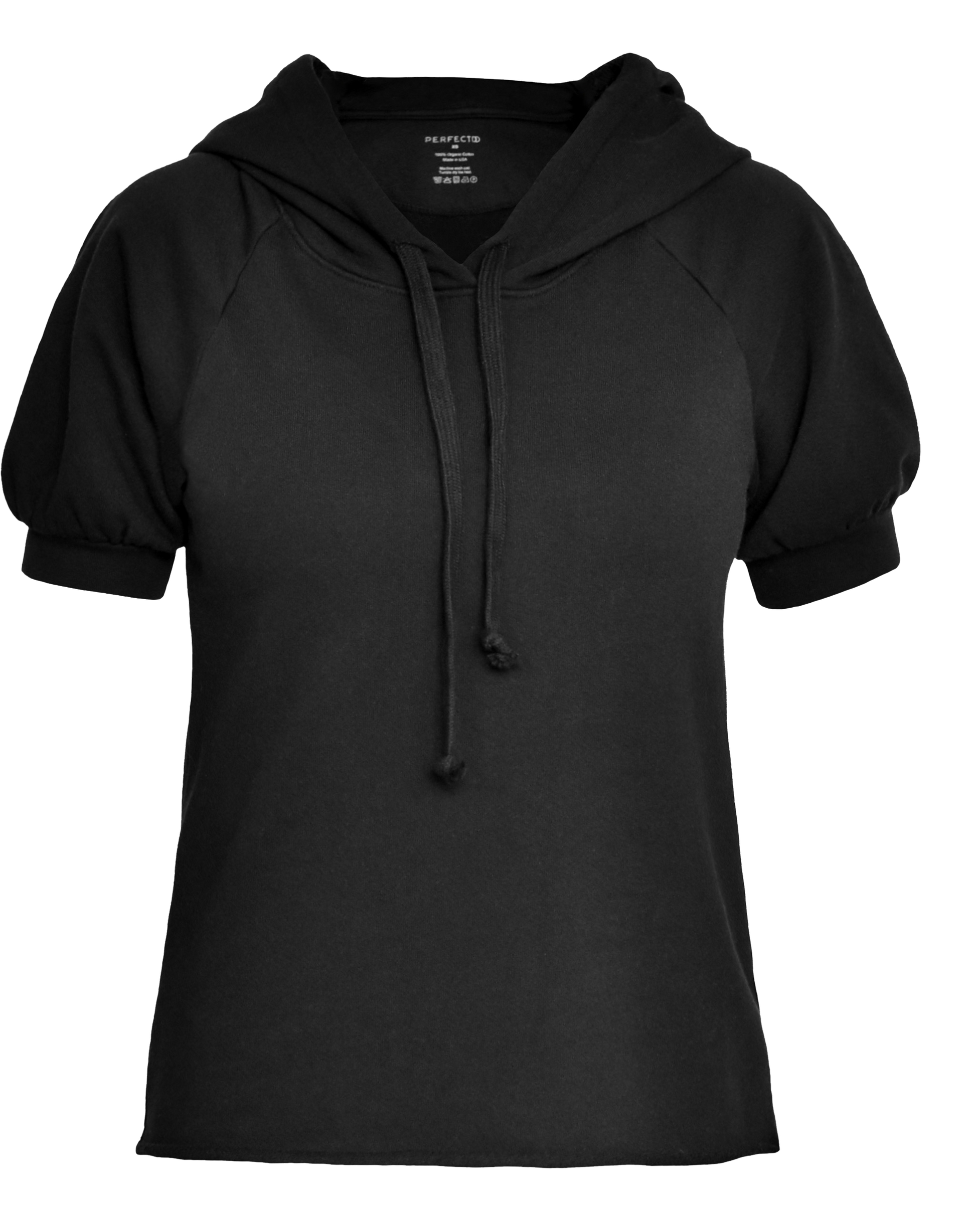 Flat lay of black cotton short sleeve sweatshirt