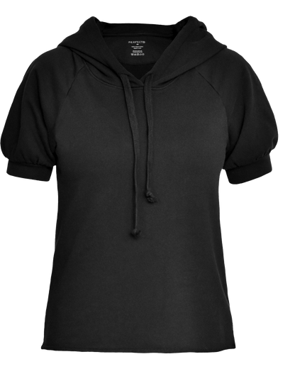 Flat lay of black cotton short sleeve sweatshirt