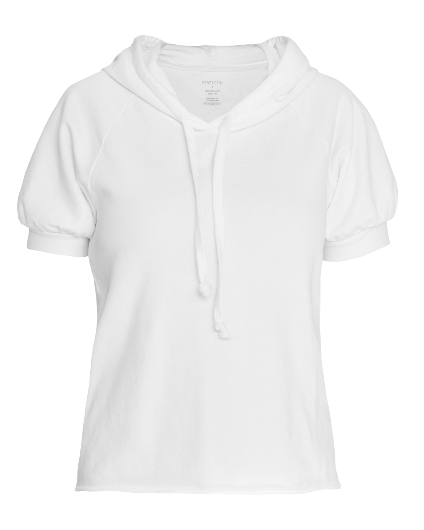 Flat lay of white cotton short sleeve sweatshirt