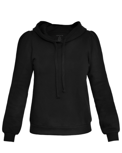 Flat lay of black cotton fleece long sleeve sweatshirt