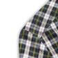 Shoulder detail of plaid cotton long sleeve classic button down 