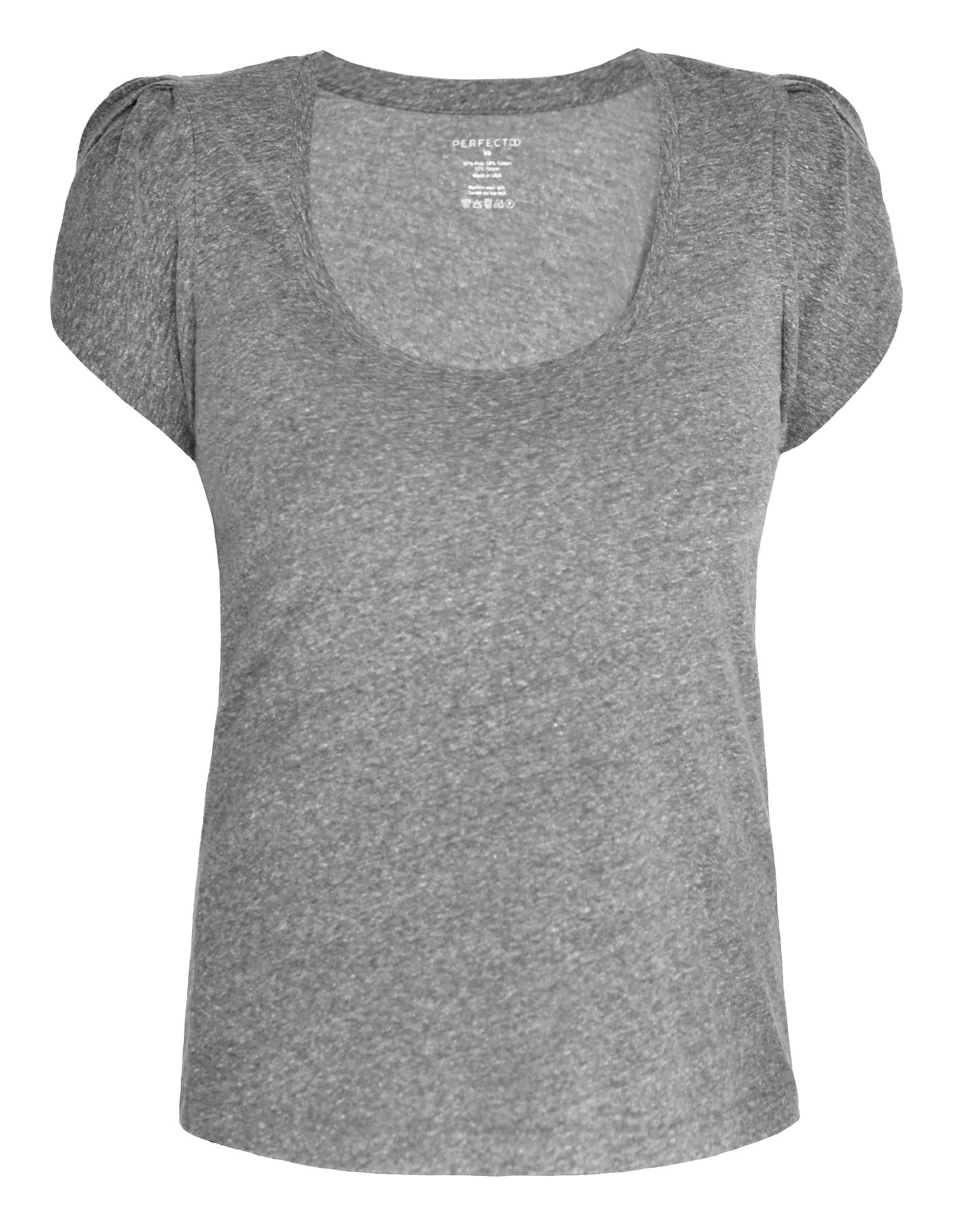 Front flat lay of Heather grey supima cotton scoopneck tulip sleeve tee