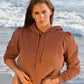 Vintage tobacco cotton fleece long sleeve sweatshirt on model at the beach