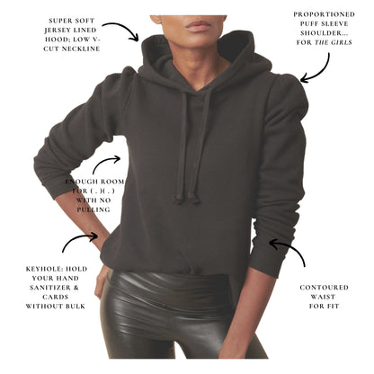 Infographic details of black cotton fleece long sleeve sweatshirt
