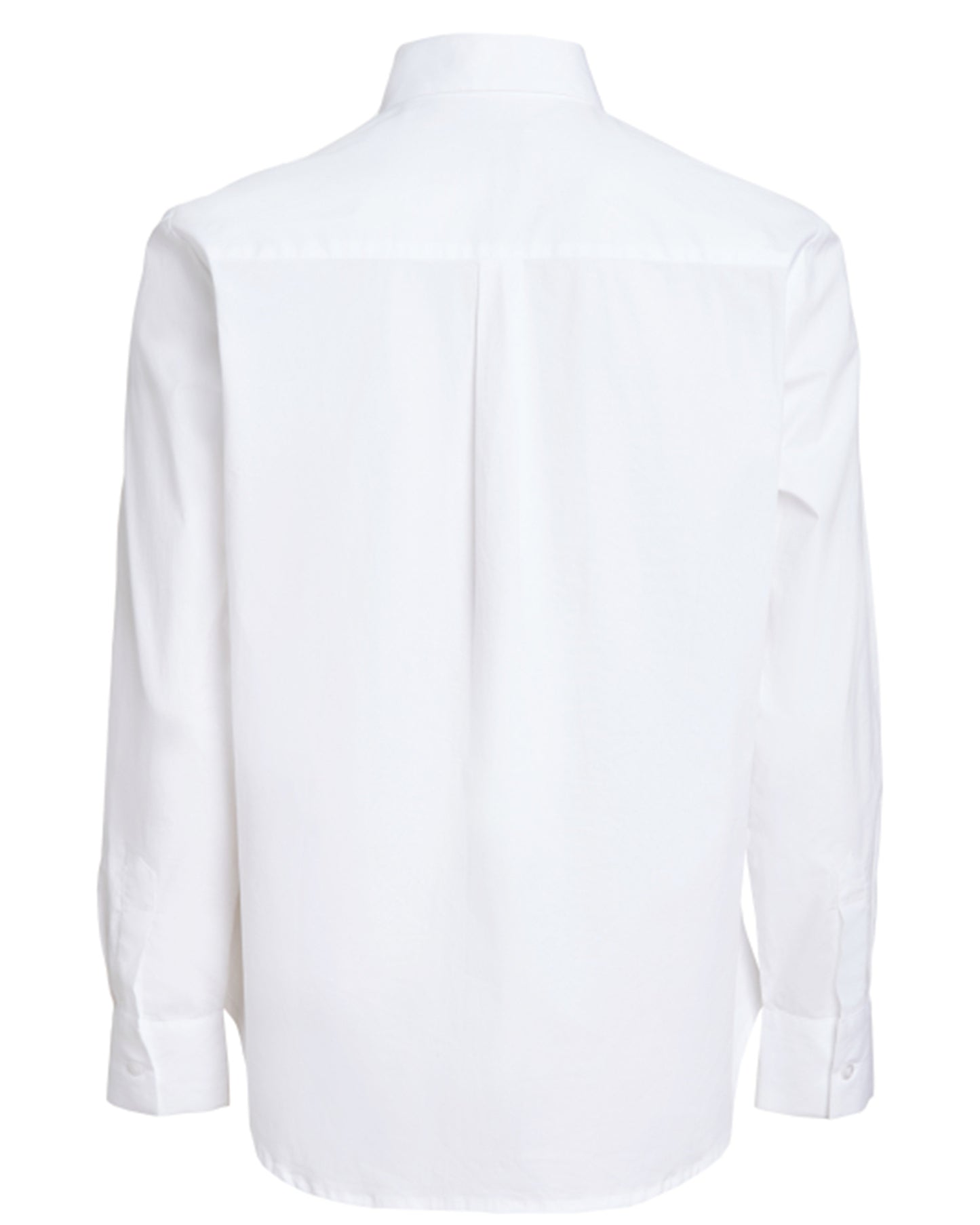 Back flat lay of White organic cotton long sleeve button down
