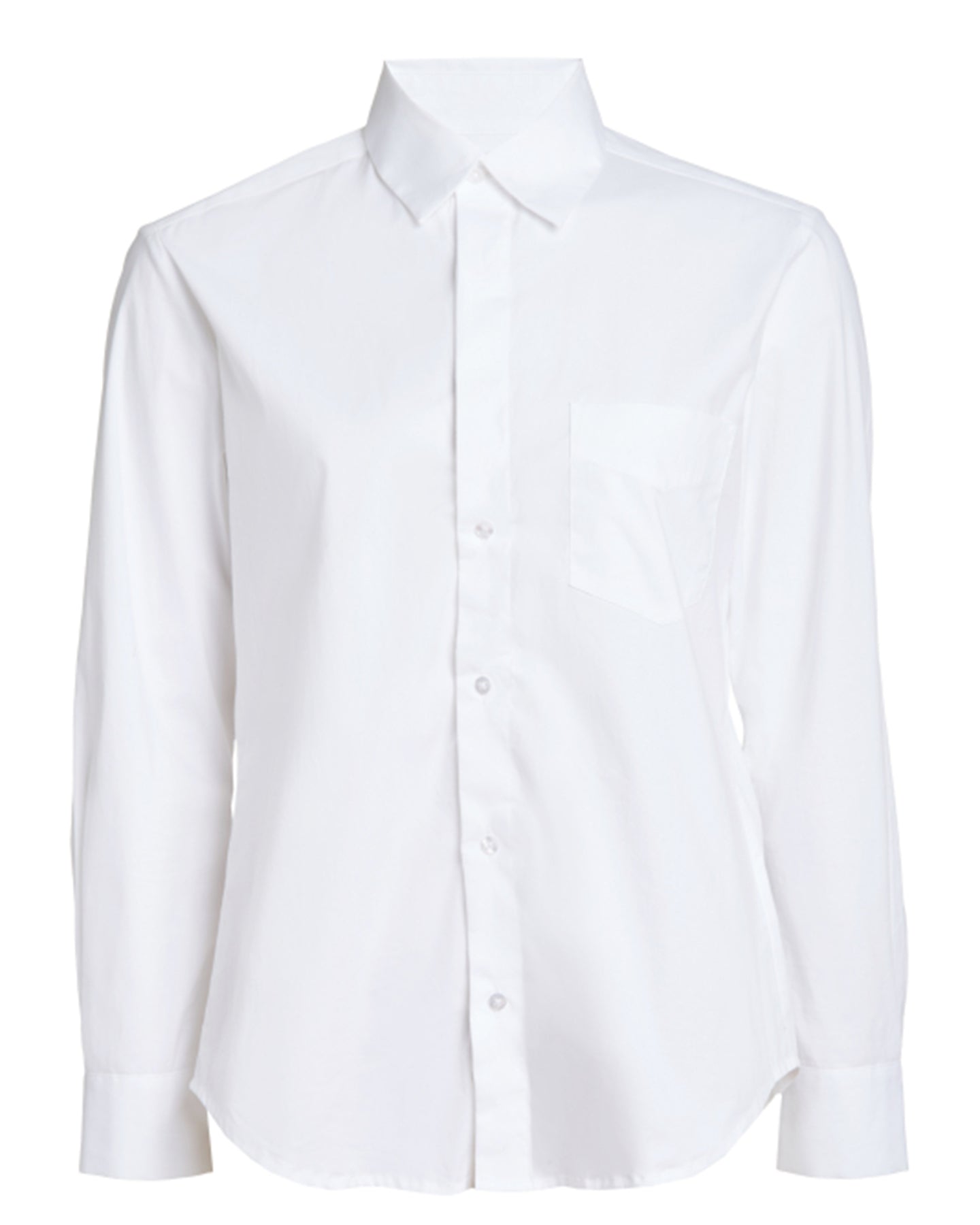 Front flat lay of White organic cotton long sleeve button down