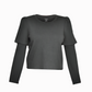 Front flat lay of black organic cotton double sleeve crewneck sweatshirt