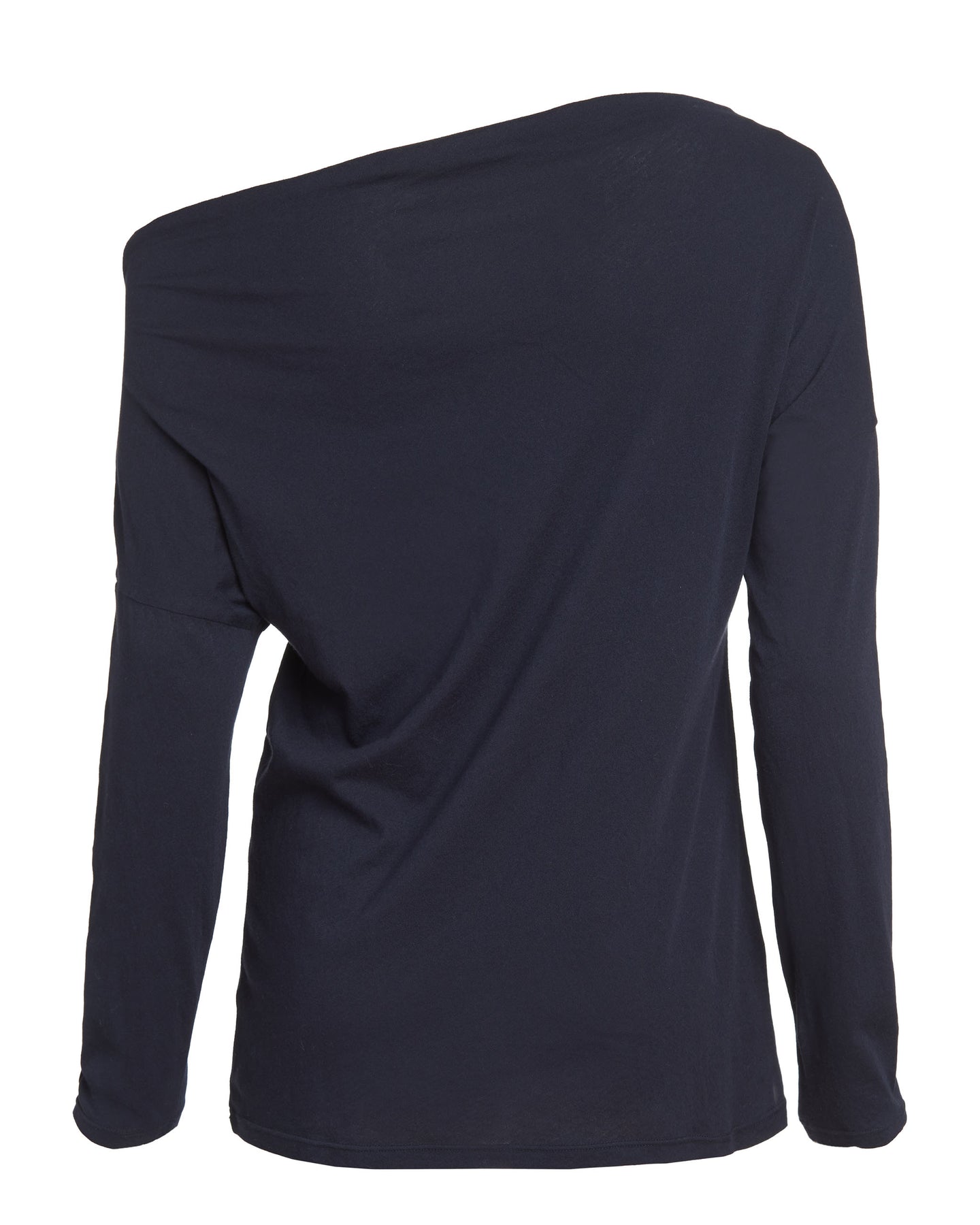 Back flat lay dark navy supima cotton off-the-shoulder tshirt