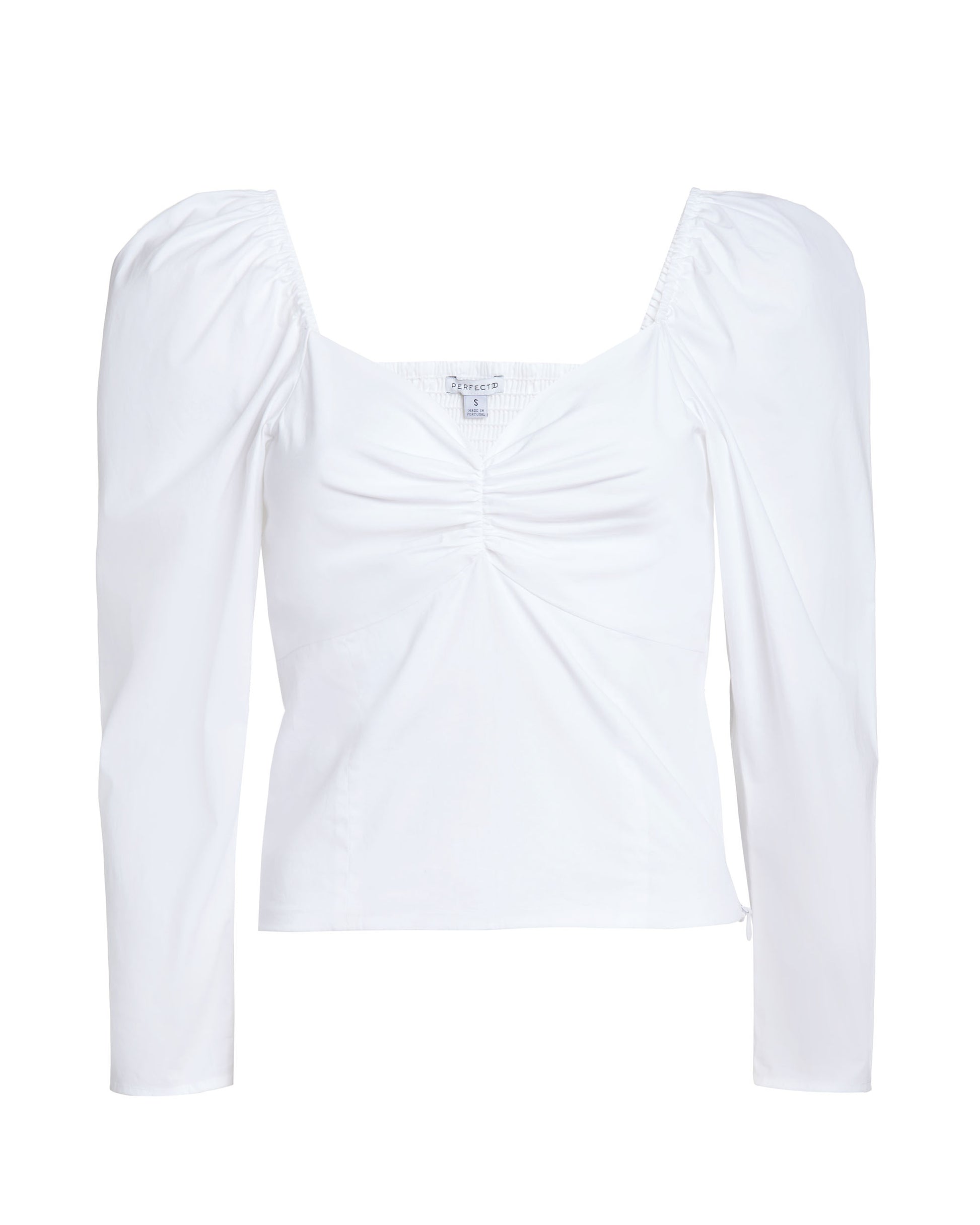 Front flat lay of white cotton top with sweetheart neckline