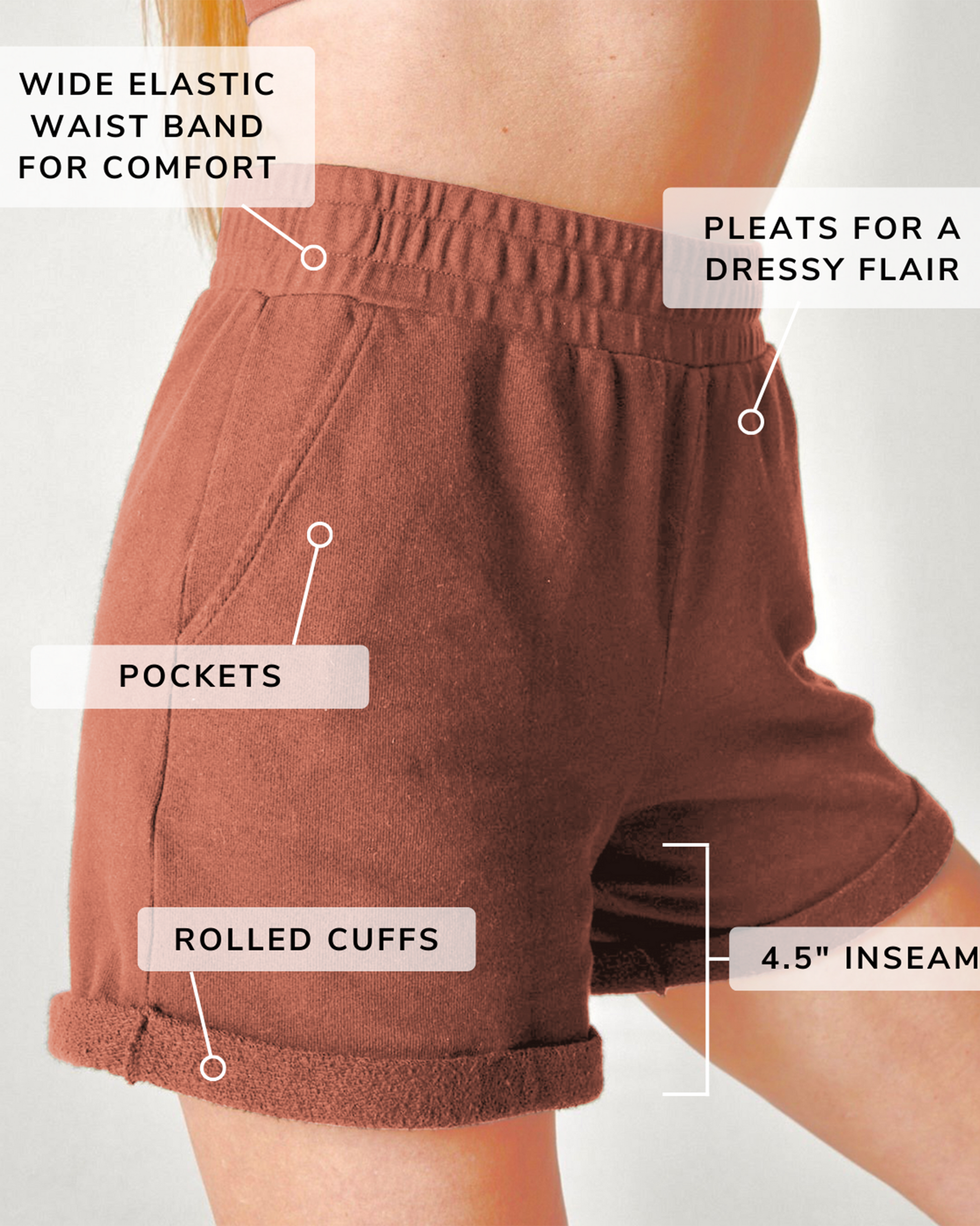 Infographic details of vintage tobacco organic cotton sweat shorts