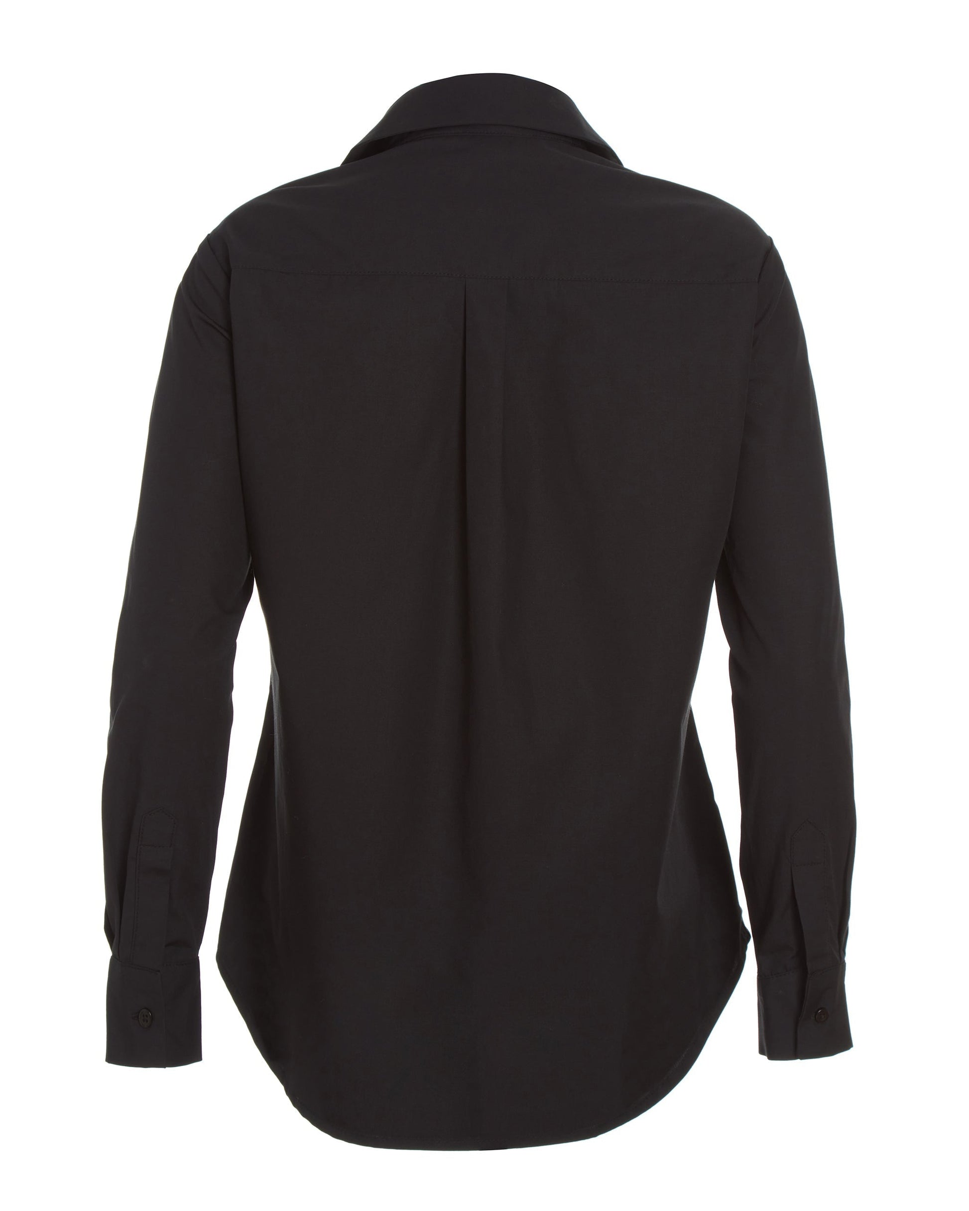 Back flat lay of black cotton long sleeve classic button down