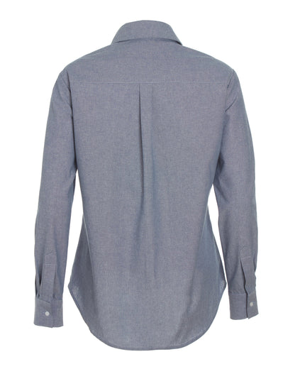 Back flat lay of chambray cotton long sleeve classic button down
