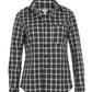 Front flat lay of plaid cotton long sleeve classic button down 