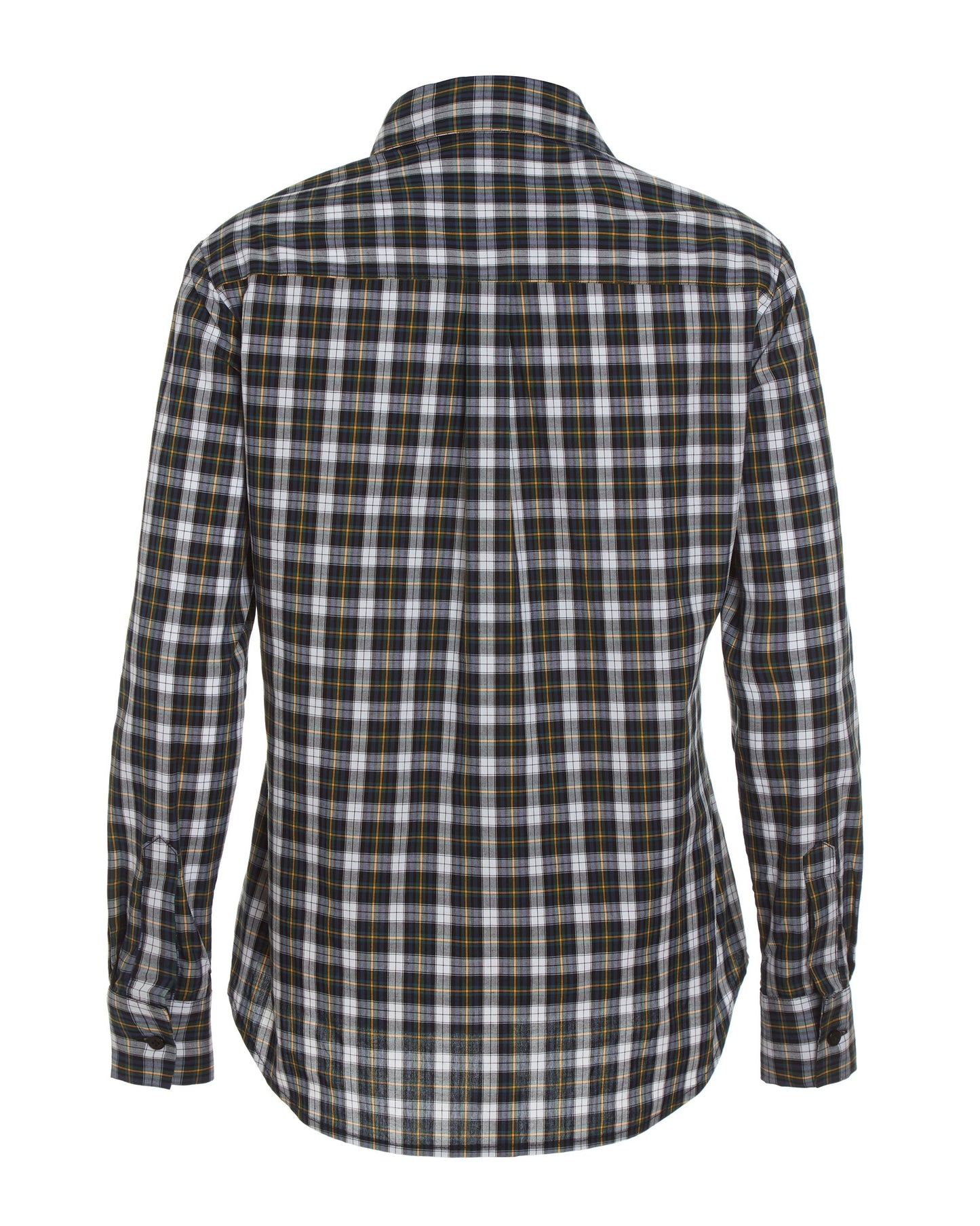 Back flat lay of plaid cotton long sleeve classic button down 